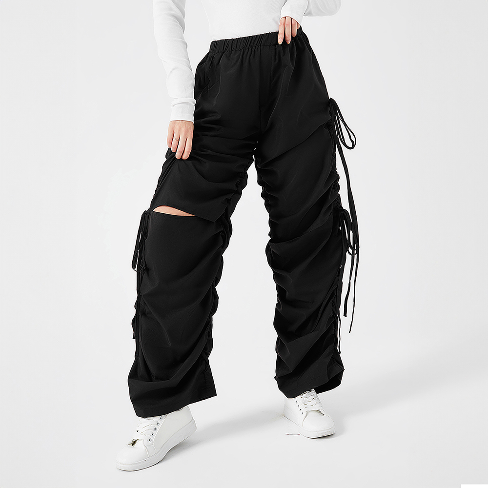 Casual Wide-Leg Cargo Pants with Drawstring