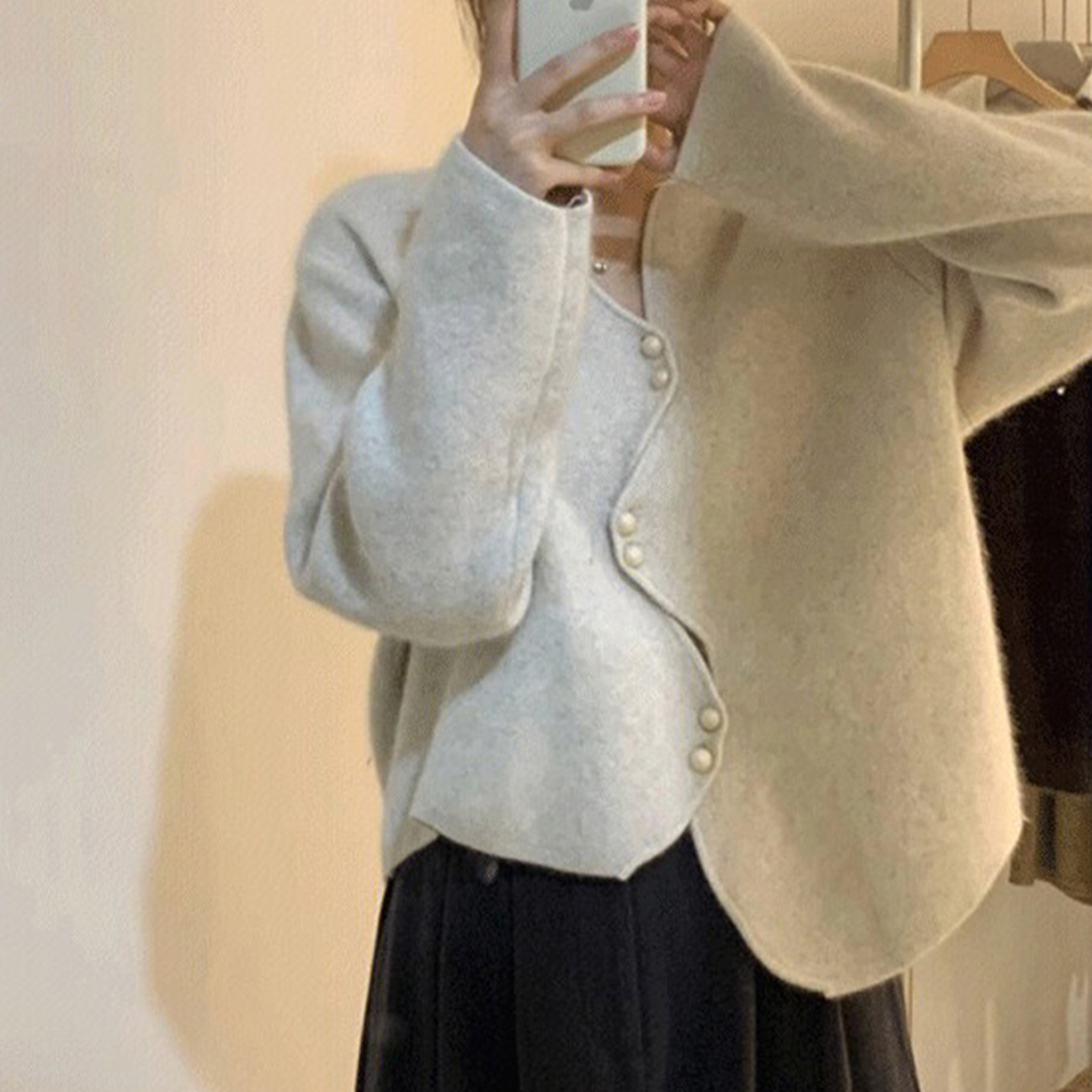 Women's knit sweater with irregular V-neck