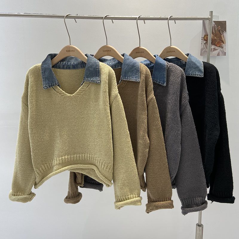 Knitted Top with Denim Look and Two-Piece Effect