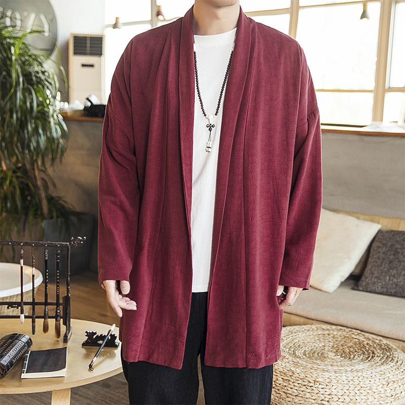 Casual Cotton-Linen Robe in Retro Chinese Style