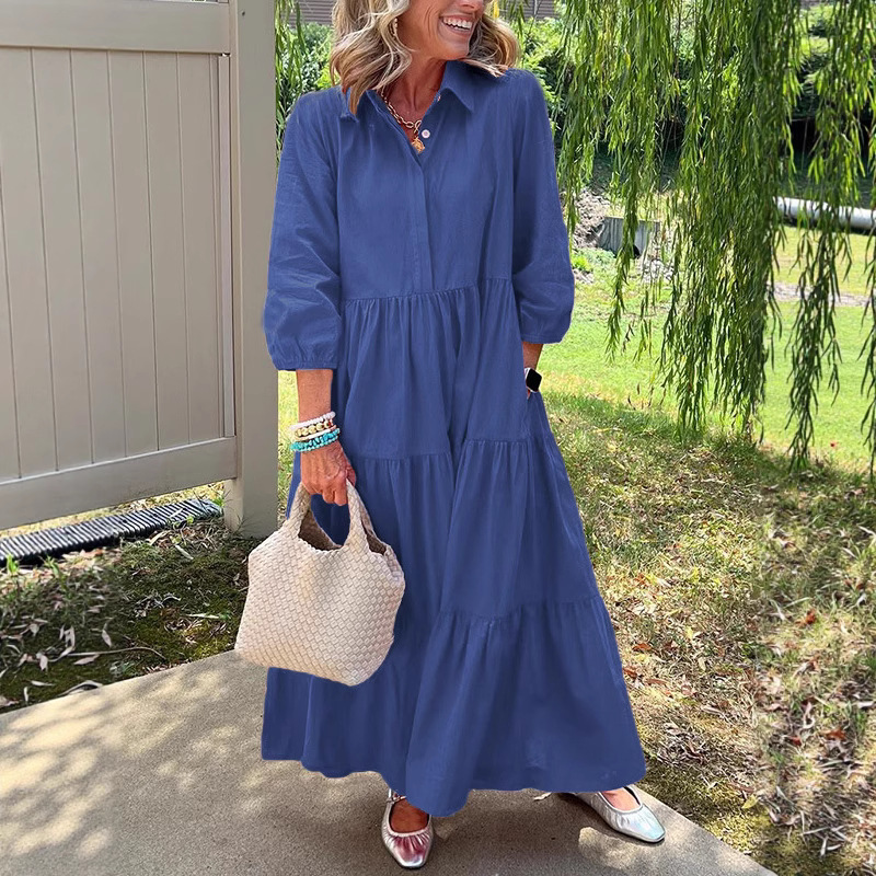 Casual Loose Lapel Mid-Sleeve Swing Dress