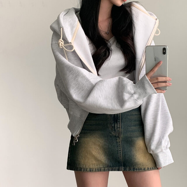 Versatile Hooded Zipper Sweatshirt Jacket