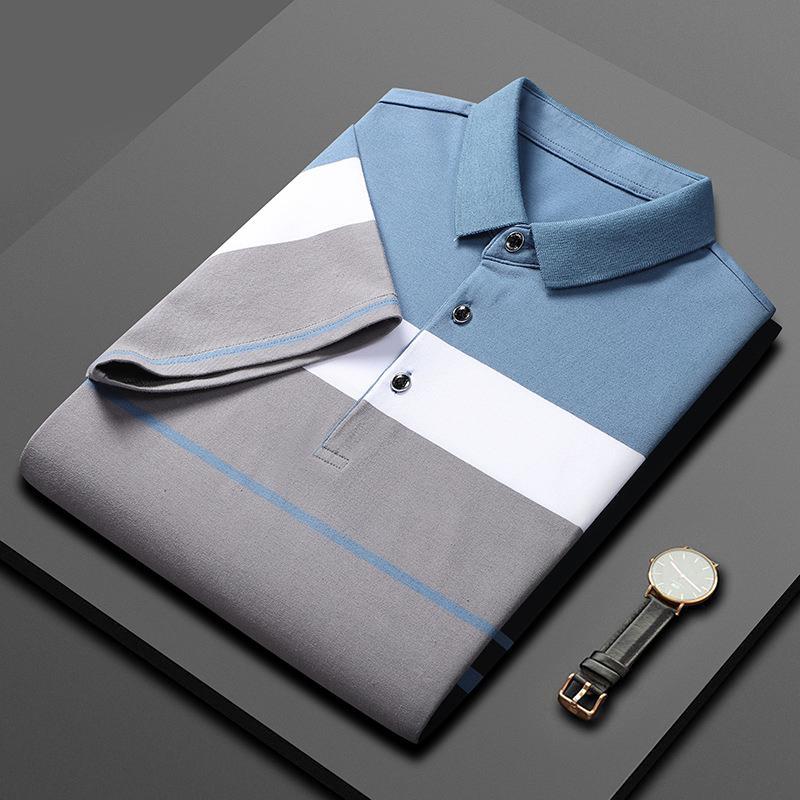 Men's Cotton Striped Stitching Polo Shirt