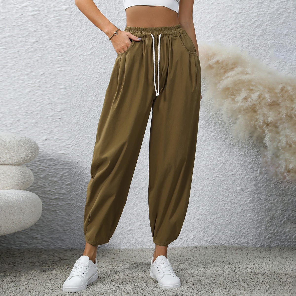 Women's Loose Casual Pants with Drawstring Pockets
