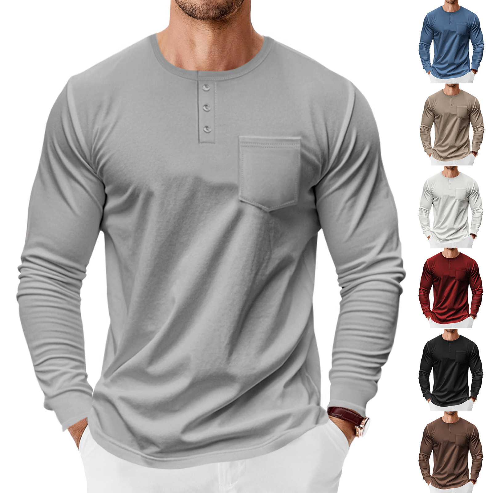 Men's Long-Sleeve Spring and Autumn Henley Shirt