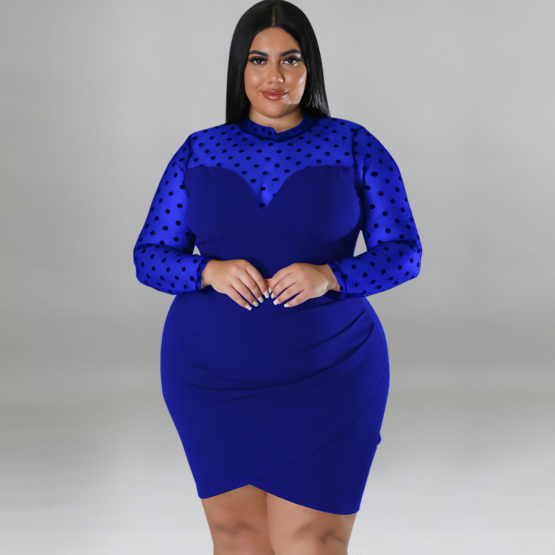 Women's sheer mesh stitched slim sheath dress