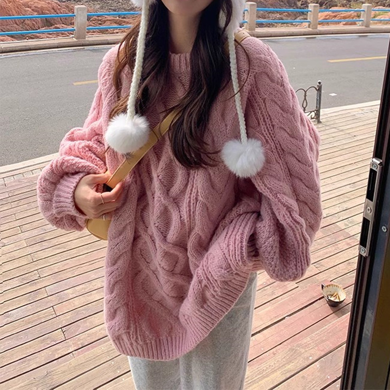 Women's Thick Mid-Length Cable-Knit Sweater