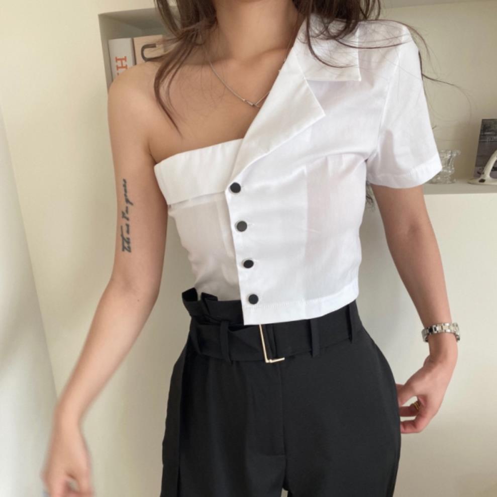 Summer women's irregular off-shoulder single-breasted shirt