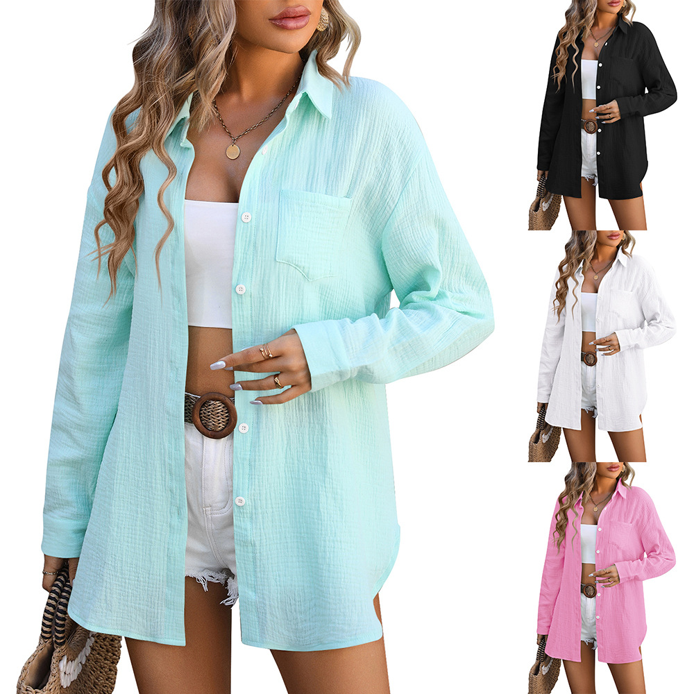 Women's Casual Chambray Beach Cover-Up Shirt