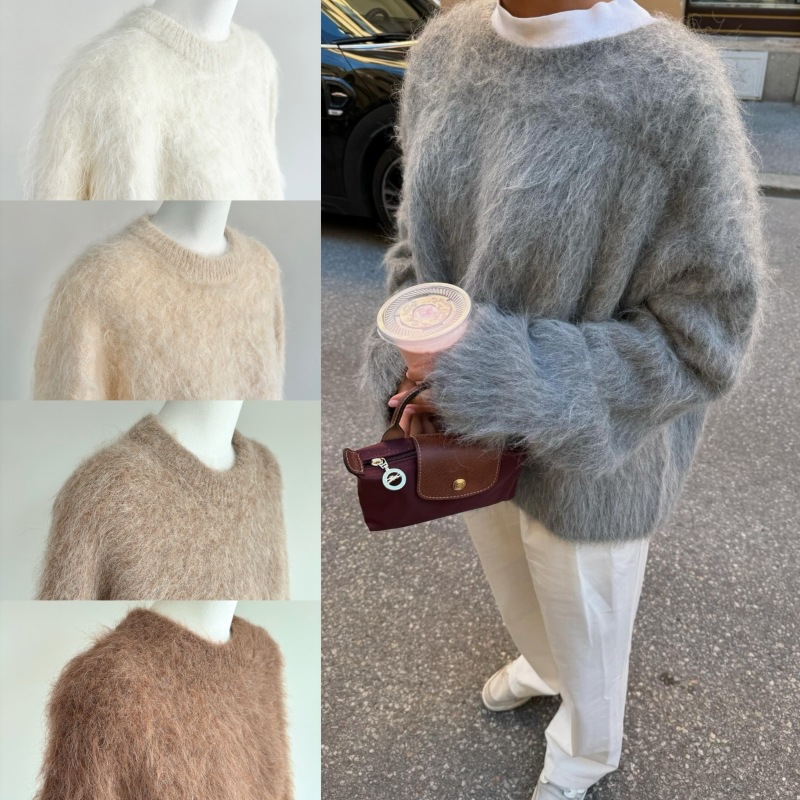 Autumn and Winter Alpaca Loose Knit Round Neck Sweater