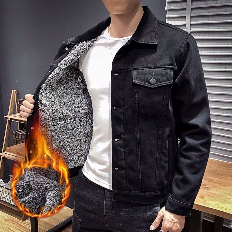Thick Fleece-Lined Denim Jacket for Men