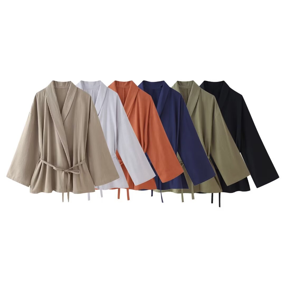Women's Textured Double-Breasted Kimono Coat