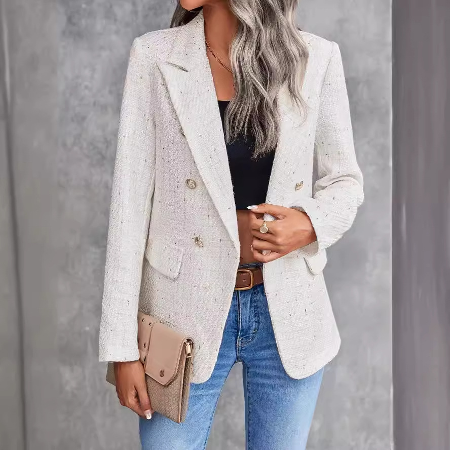Women's Tweed Double-Breasted Lapel Jacket