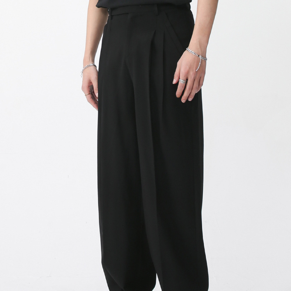 Casual Long Suit Pants with Loose Waist and Wide Legs
