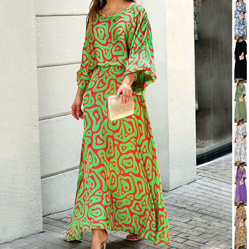 2-Piece Women’s Set with Loose Printed Top and Long Skirt
