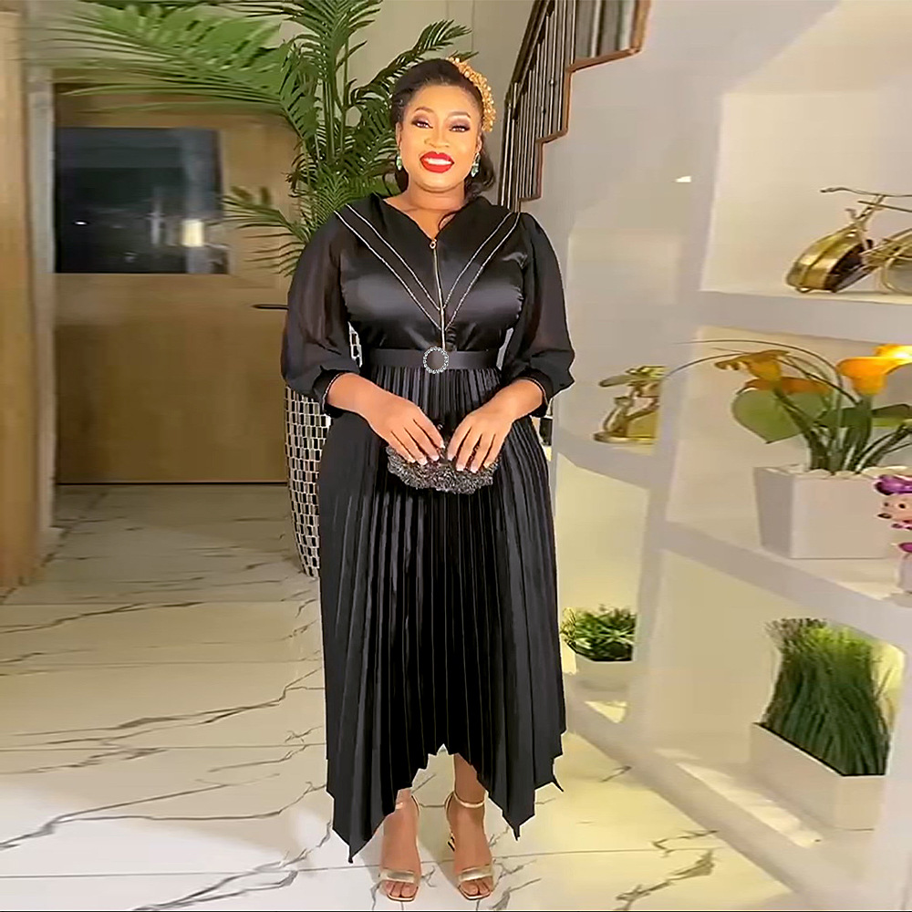 Pleated Plus-Size Women's Dress with Belt