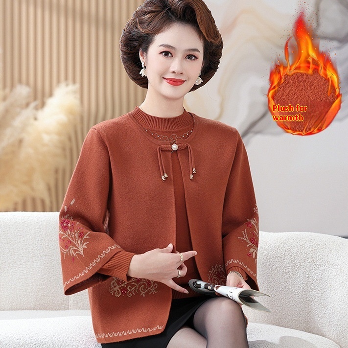 Ethnic-Style Knitted Coat Two-Piece Suit for Women