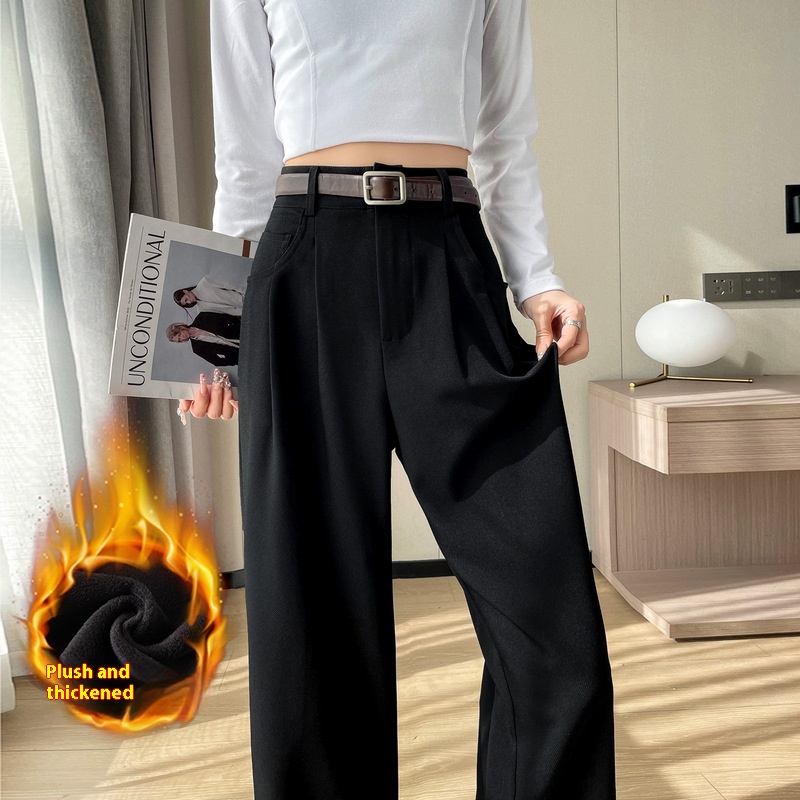 Black Women's Wide-Leg Straight Casual Trousers
