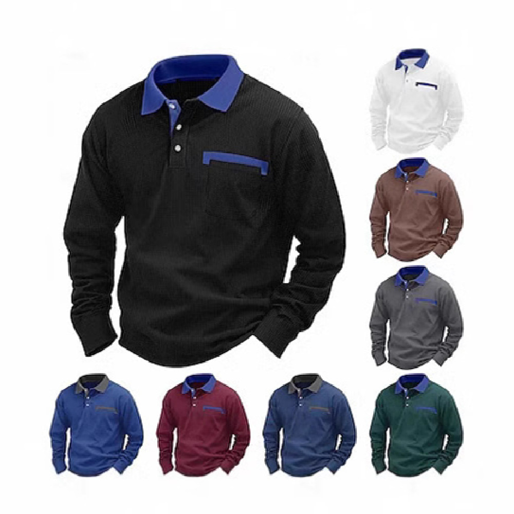 Men's Long-Sleeve Waffle Polo Shirt